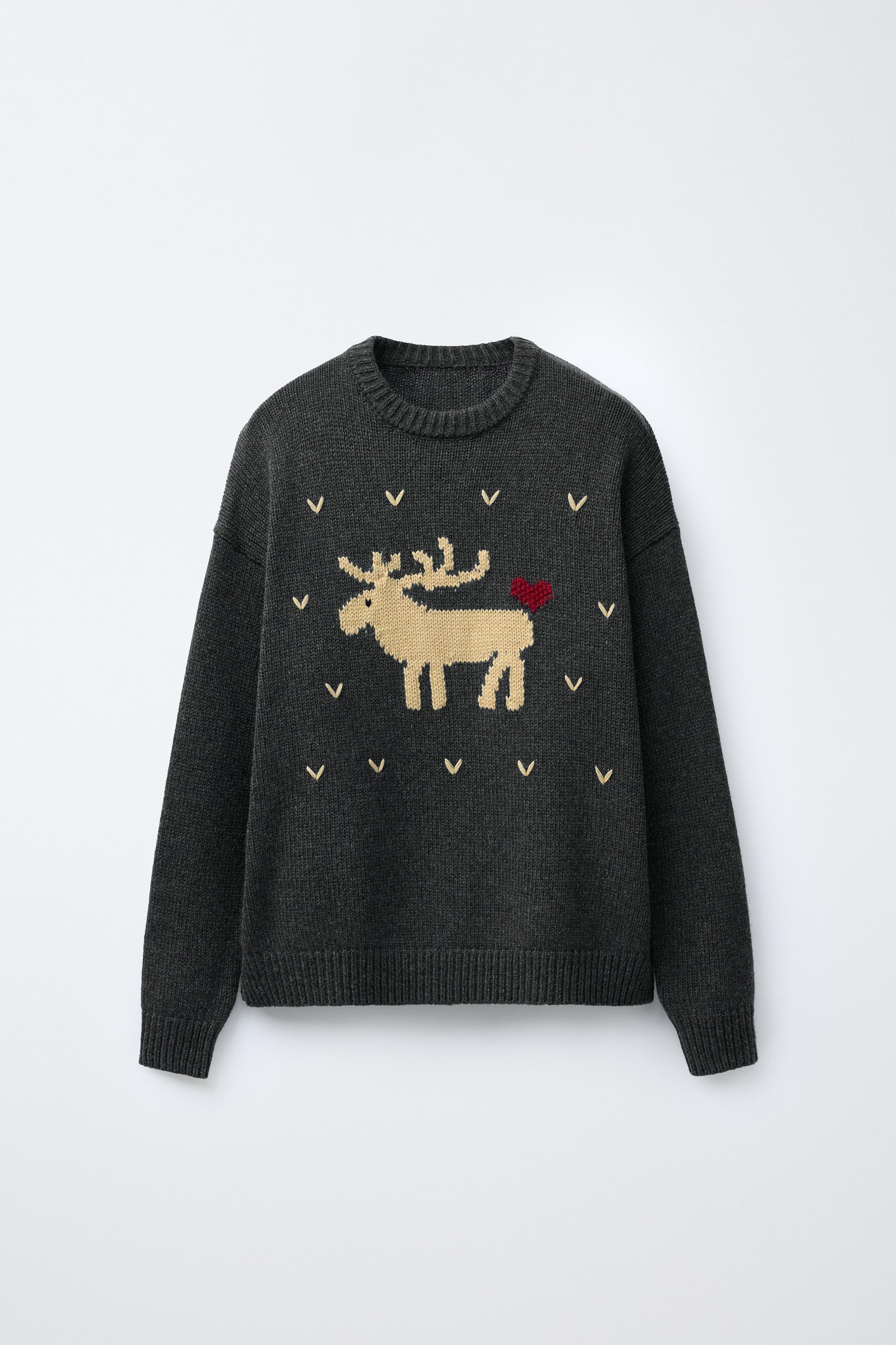 WOOL KNIT JUMPER EMBROIDERED REINDEER HEARTS